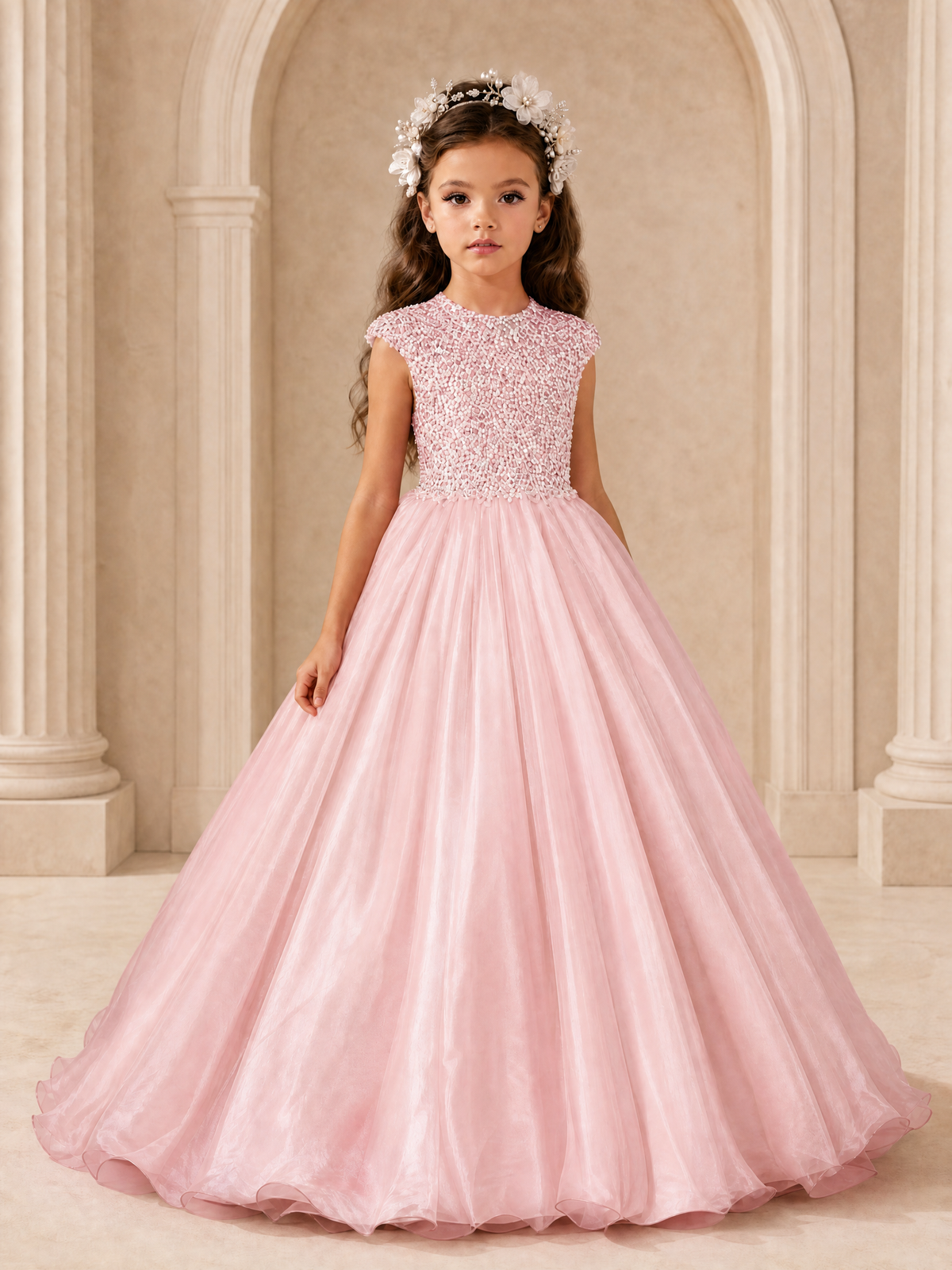 BOLODOO Blush Pink Sequin Tulle Flower Girl Dress with Cap Sleeves - Blush Pink - Blush Pink_1
