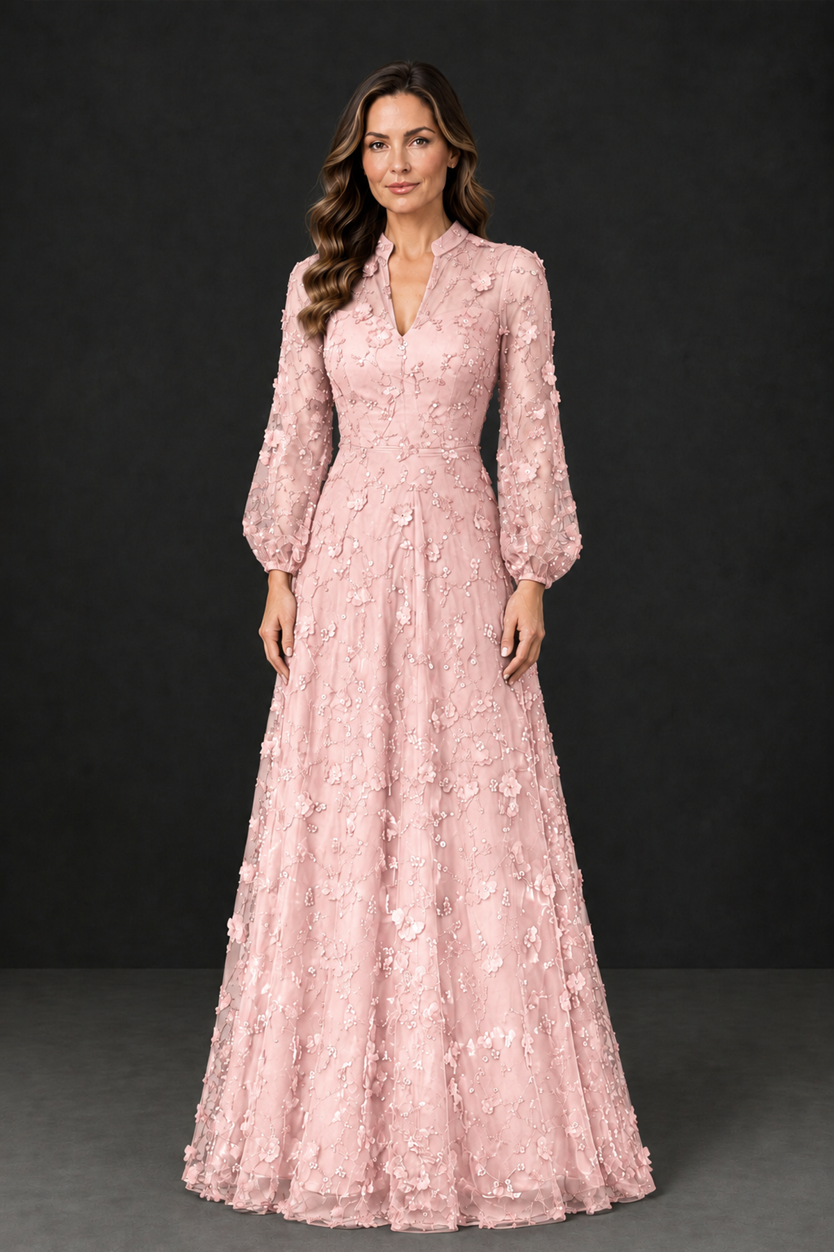 BOLODOO Blush Pink Long Sleeve Floral Mother of the Bride Dress - Blush Pink - Blush_Pink_1