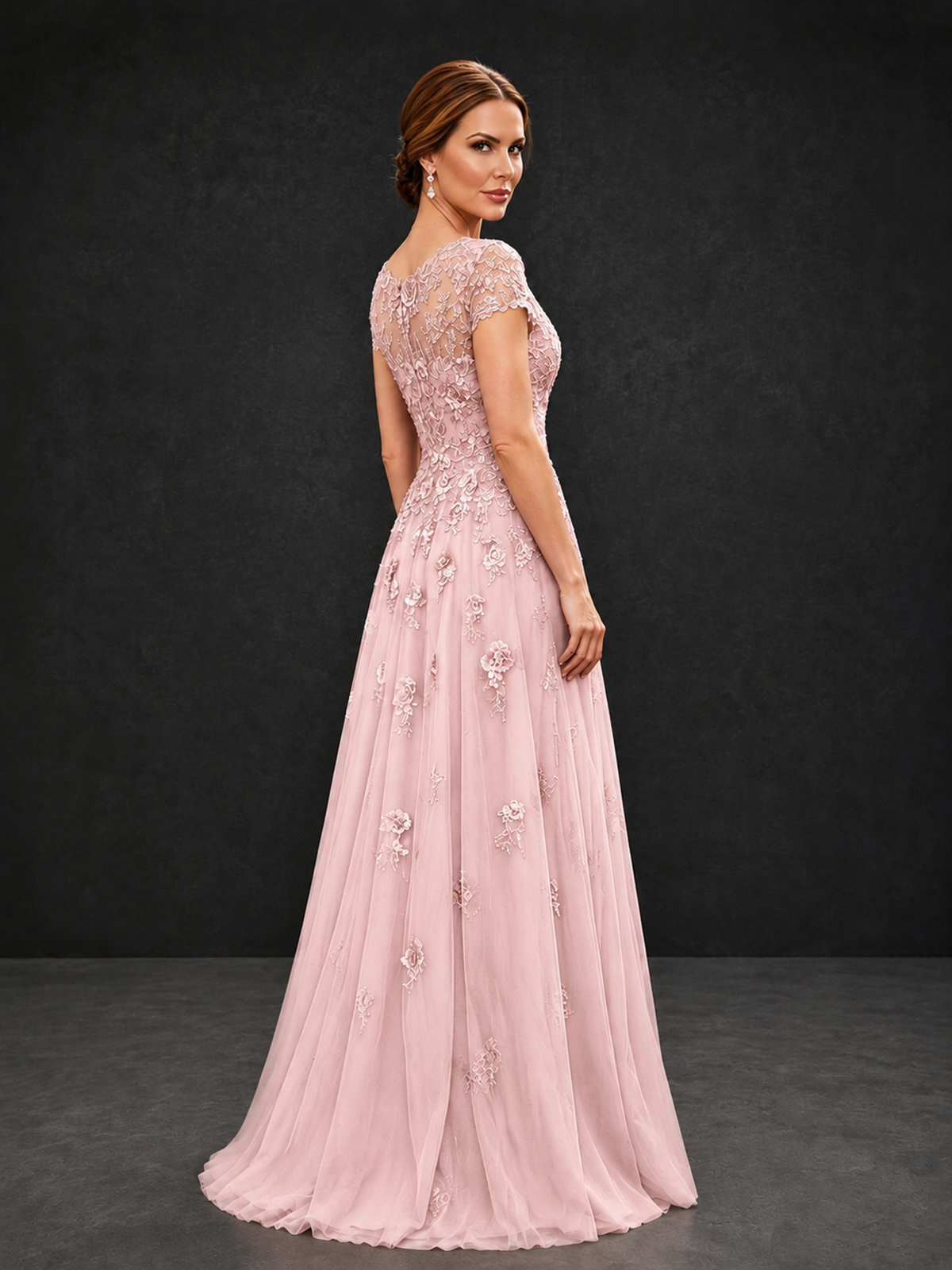 BOLODOO Blush Pink Cap Sleeve Lace Appliqué A-Line Formal Gown | Mother of the Bride Dress - Blush Pink - Blush Pink_2