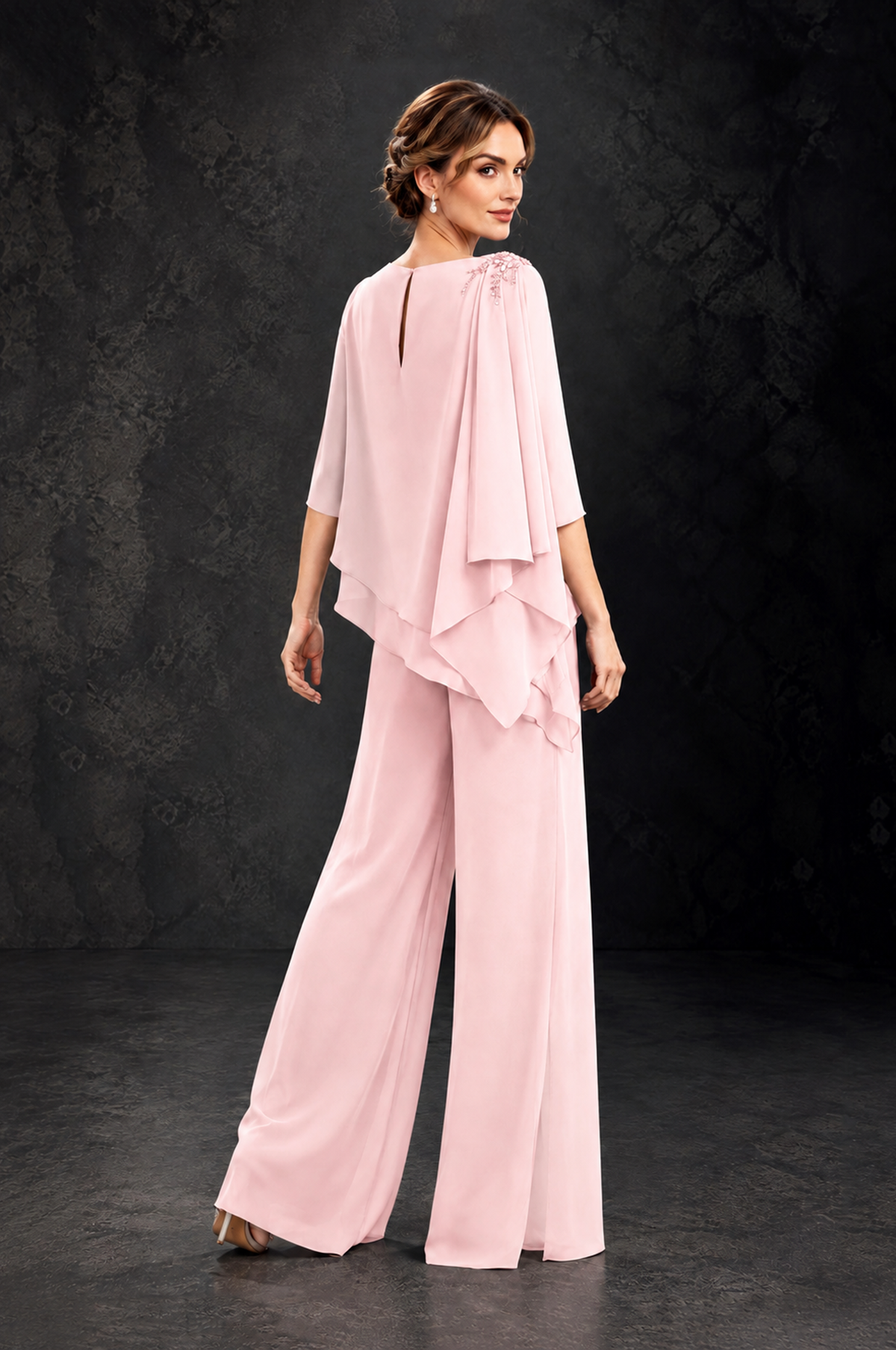 BOLODOO Blush Pink Layered Wide-Leg Mother of the Bride Pant Suit - Blush Pink - Blush Pink_2