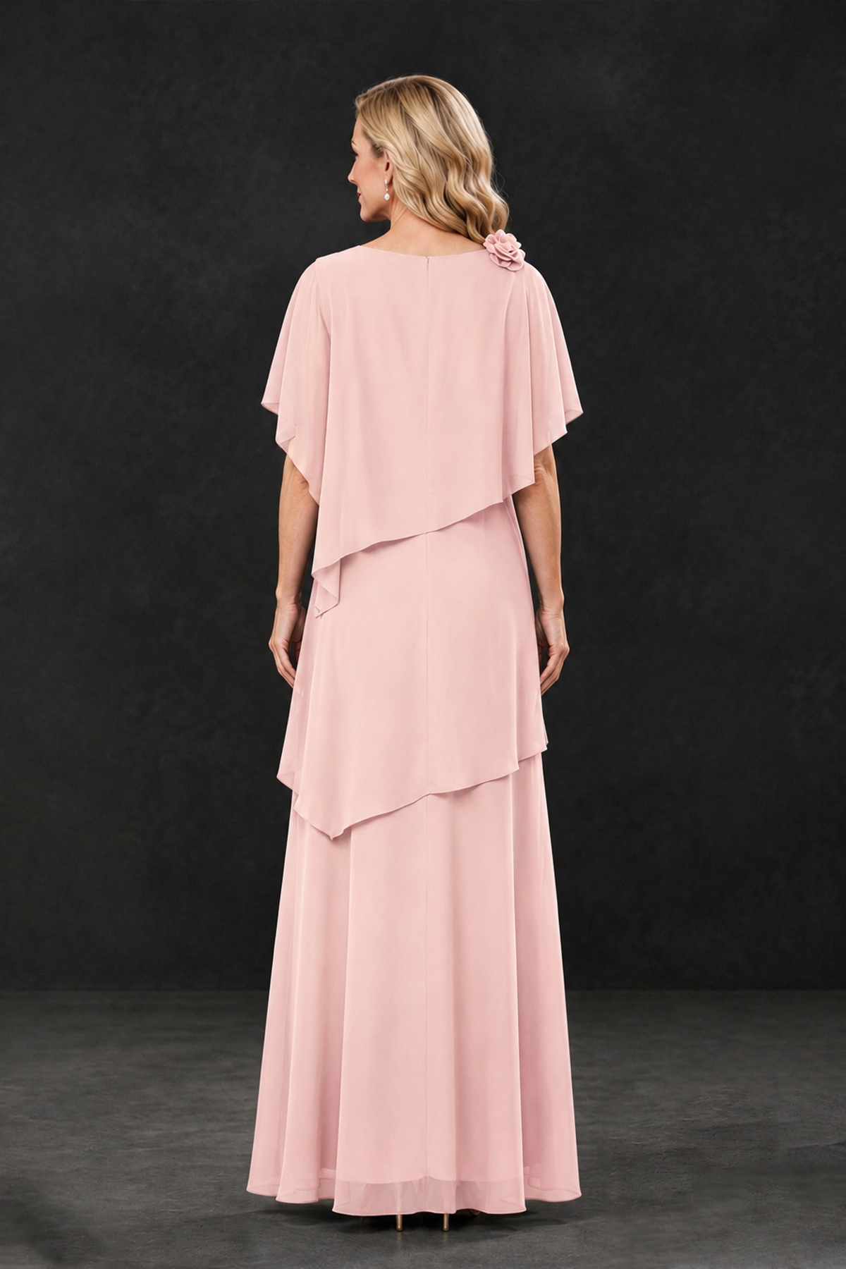 BOLODOO Blush Pink Tiered Flutter Sleeve Mother of the Bride Maxi Dress - Blush Pink - Blush Pink_2