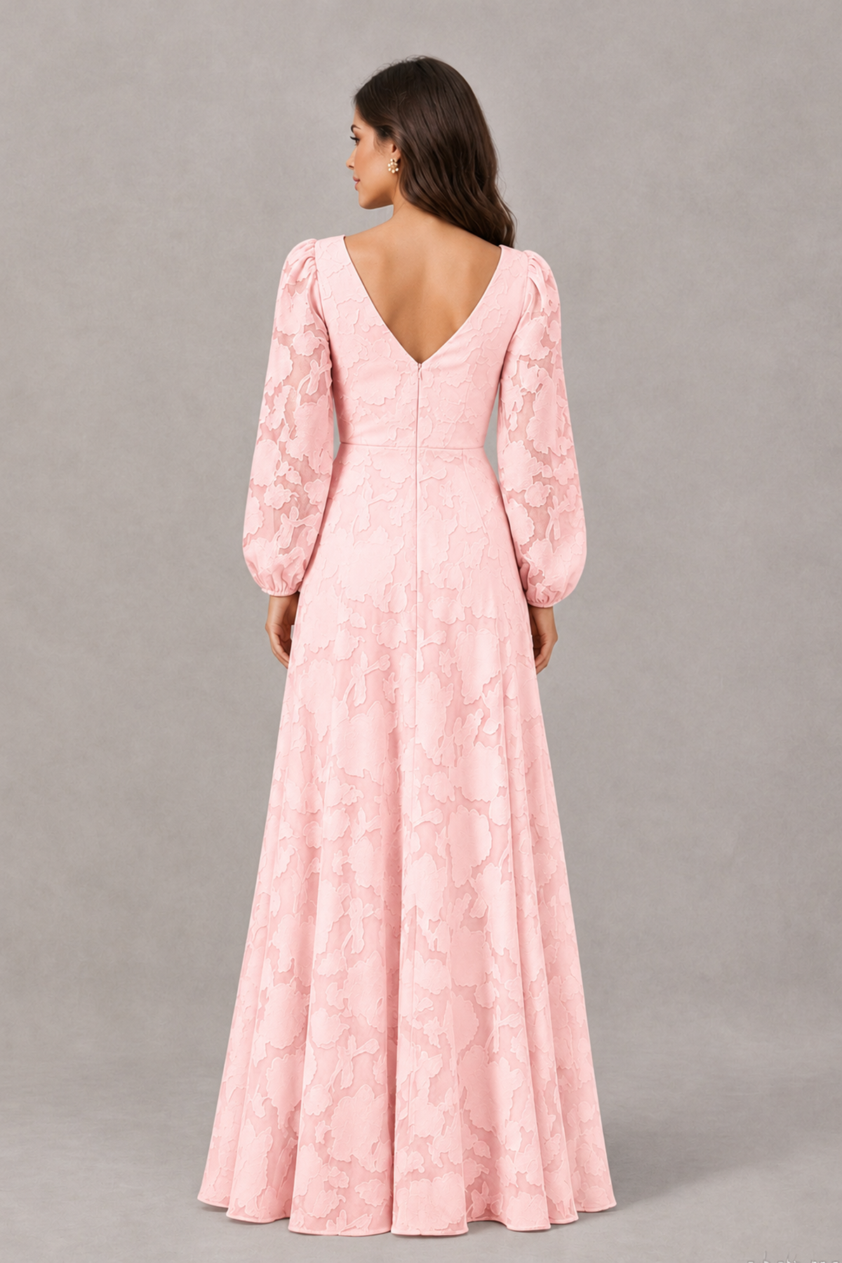 BOLODOO Blush Pink Long Sleeve V-Neck A-Line Mother of the Bride Dress - Blush Pink - Blush Pink_2