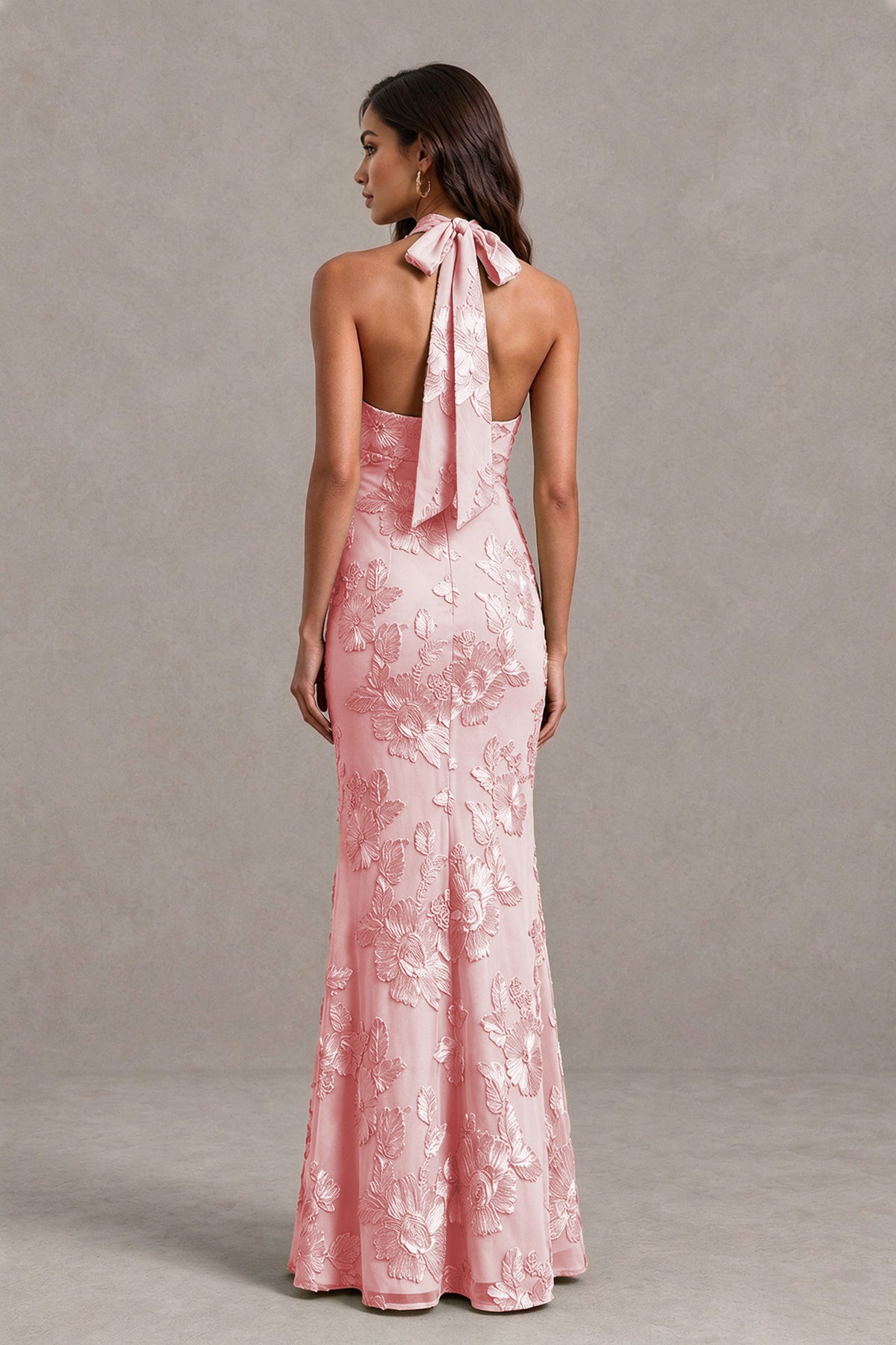 BOLODOO Blush Pink Floral Jacquard Halter Maxi Dress - Blush Pink - Blush Pink(2)