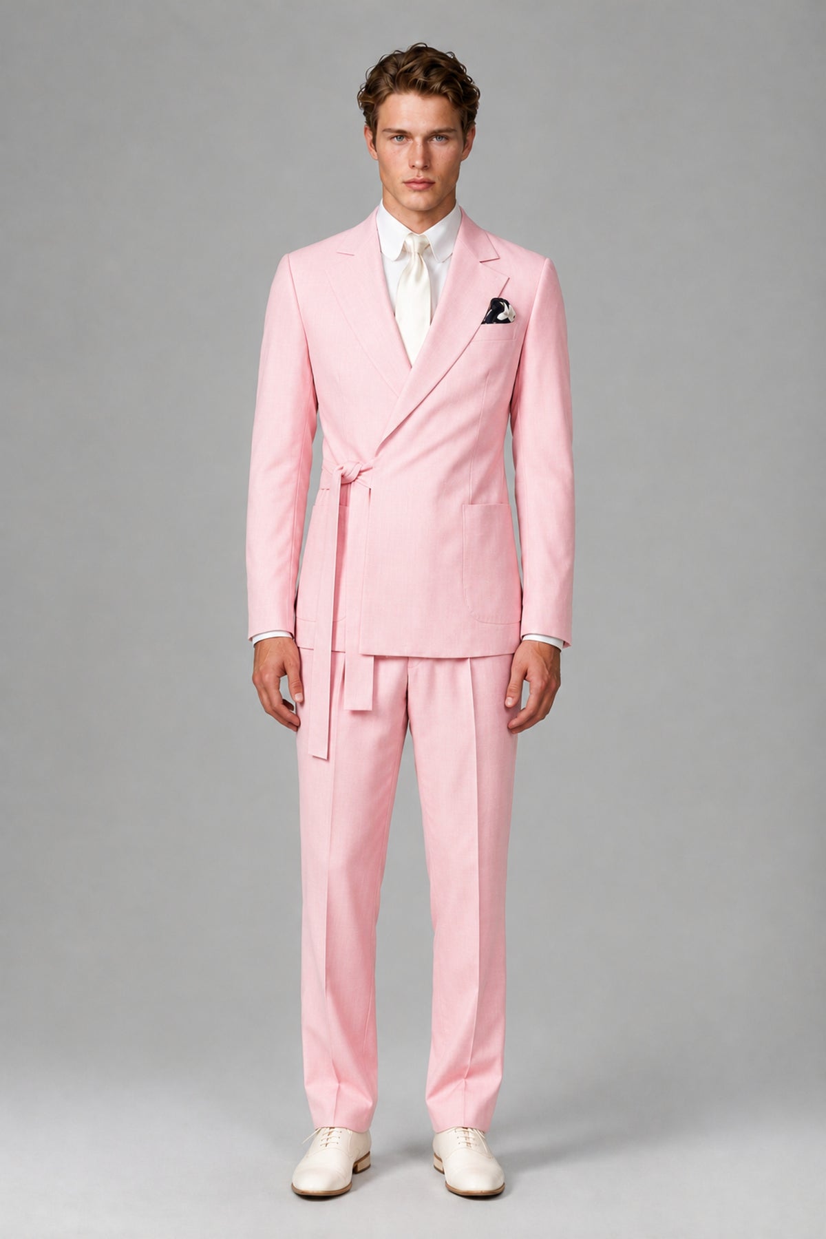Bolodoo Men's Blush Pink Wrap Tie-Waist Two-Piece Suit – Jacket & Trousers - Blush Pink - Blush Pink_2