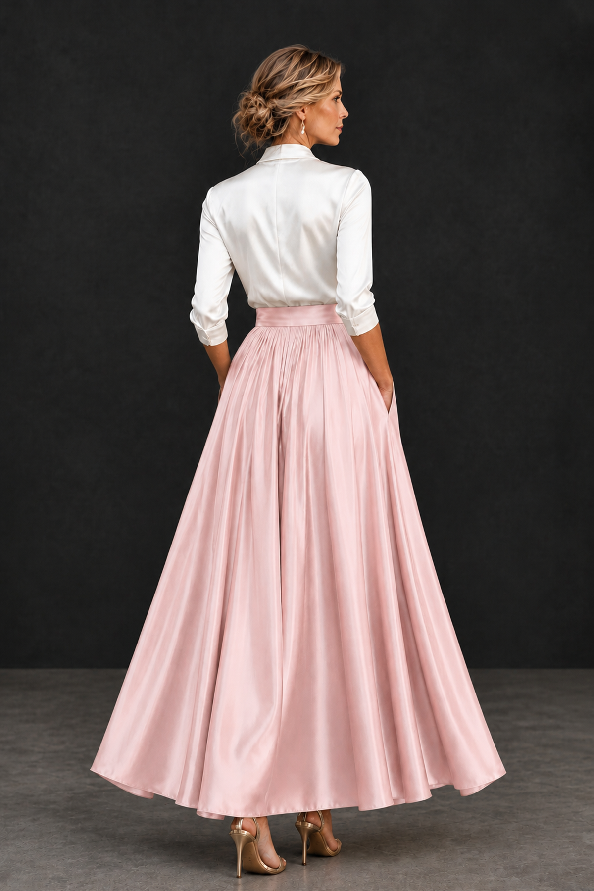 BOLODOO Blush Pink and White V-Neck A-Line Mother of the Bride Dress - Blush Pink - Blush Pink_2