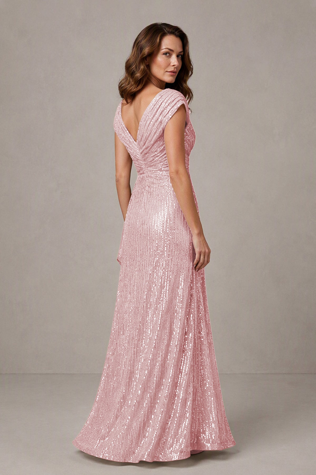 BOLODOO Blush Pink Sequin V-Neck Cap Sleeve Maxi Dress - Blush Pink