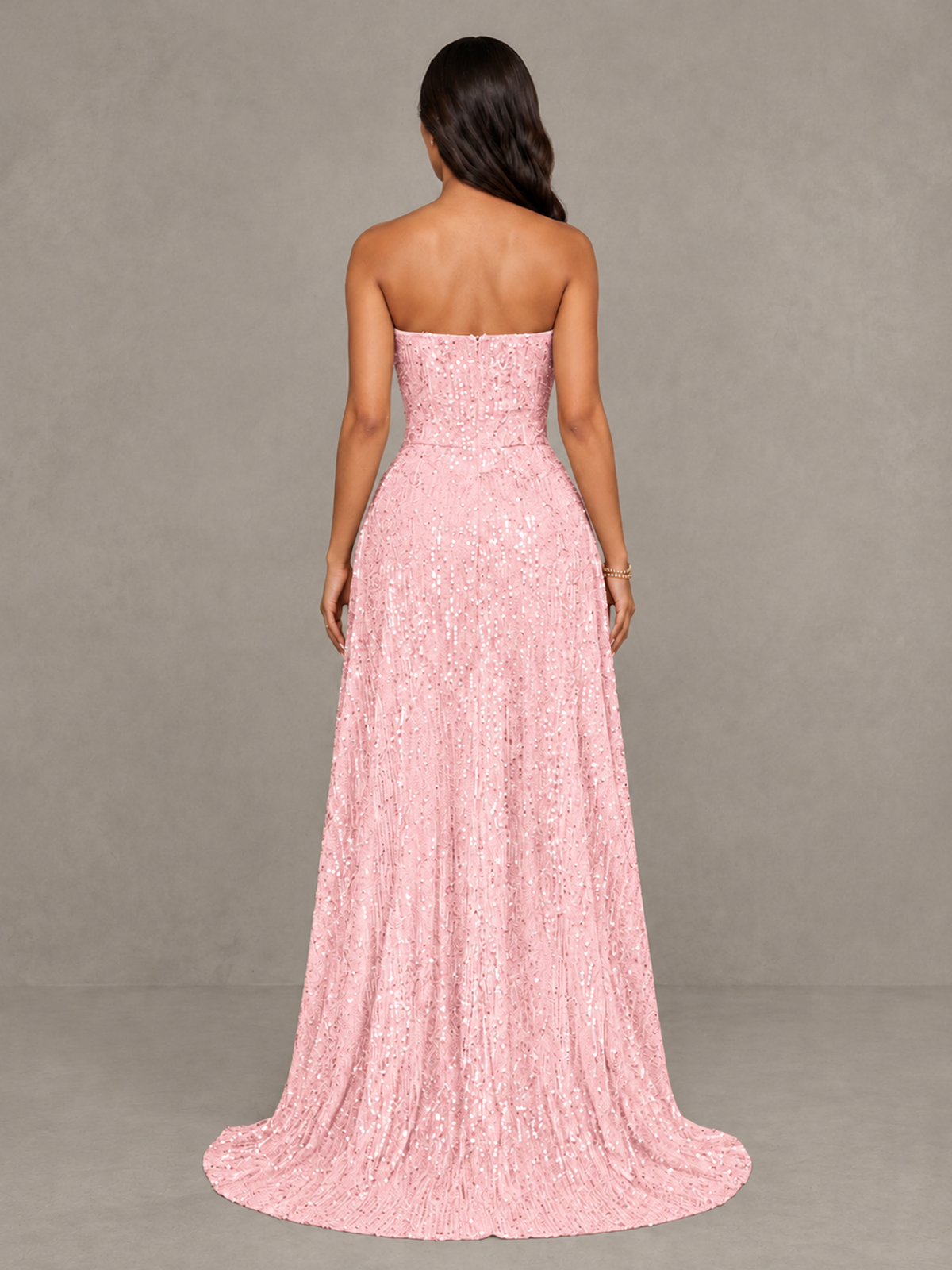 BOLODOO Blush Pink Sequin Strapless Mini Dress with High Low Overskirt - Blush Pink - Blush Pink_2
