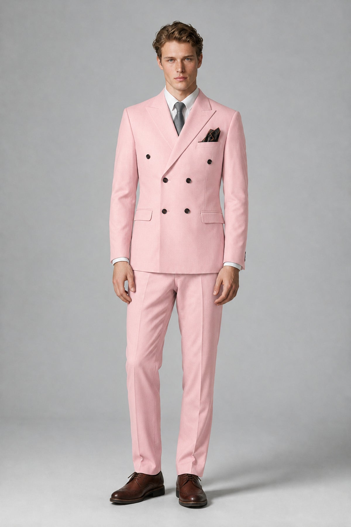 Bolodoo Men's Blush Pink Double-Breasted Two-Piece Suit with Peak Lapels - Blush Pink - Blush Pink_2