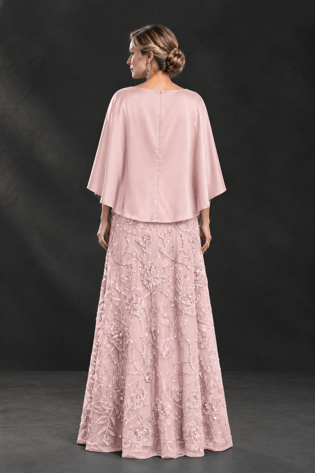 BOLODOO Blush Pink Cape Sleeve Floral Mother of the Bride Dress - Blush Pink - Blush Pink_2