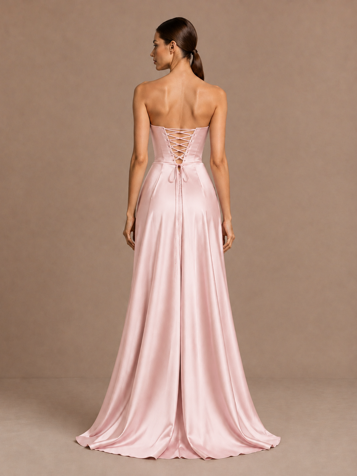 BOLODOO Blush Pink Strapless Satin High-Slit Lace-Up Prom Dress - Blush Pink - Blush Pink_2