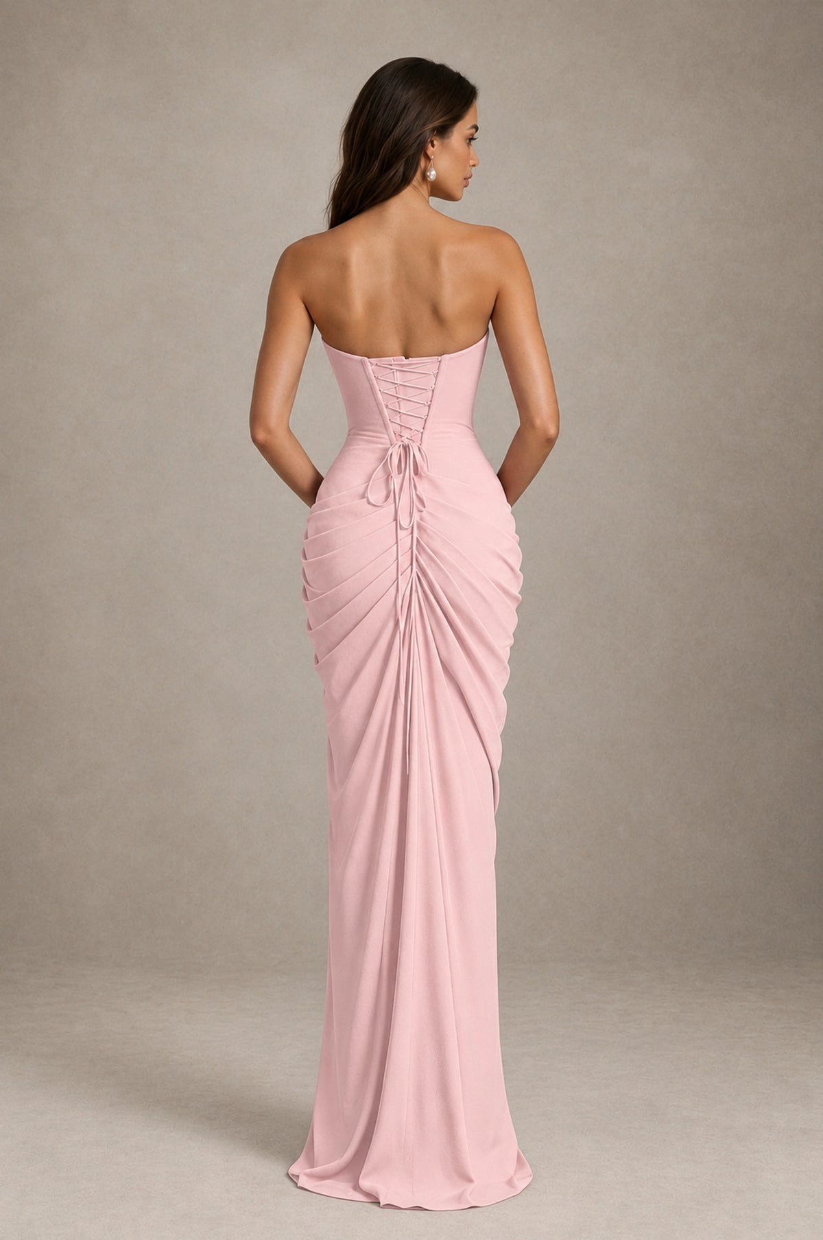 BOLODOO Strapless Draped Maxi Dress - Blush Pink Backless Evening Gown with High Slit - Blush Pink - Blush Pink_2