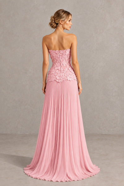 BOLODOO Blush Pink Strapless Floral Applique Pleated Evening Dress - Blush Pink - Blush Pink_2