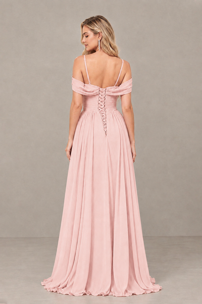 BOLODOO Blush Pink Off-Shoulder Bridesmaid Dress with Slit - Blush Pink