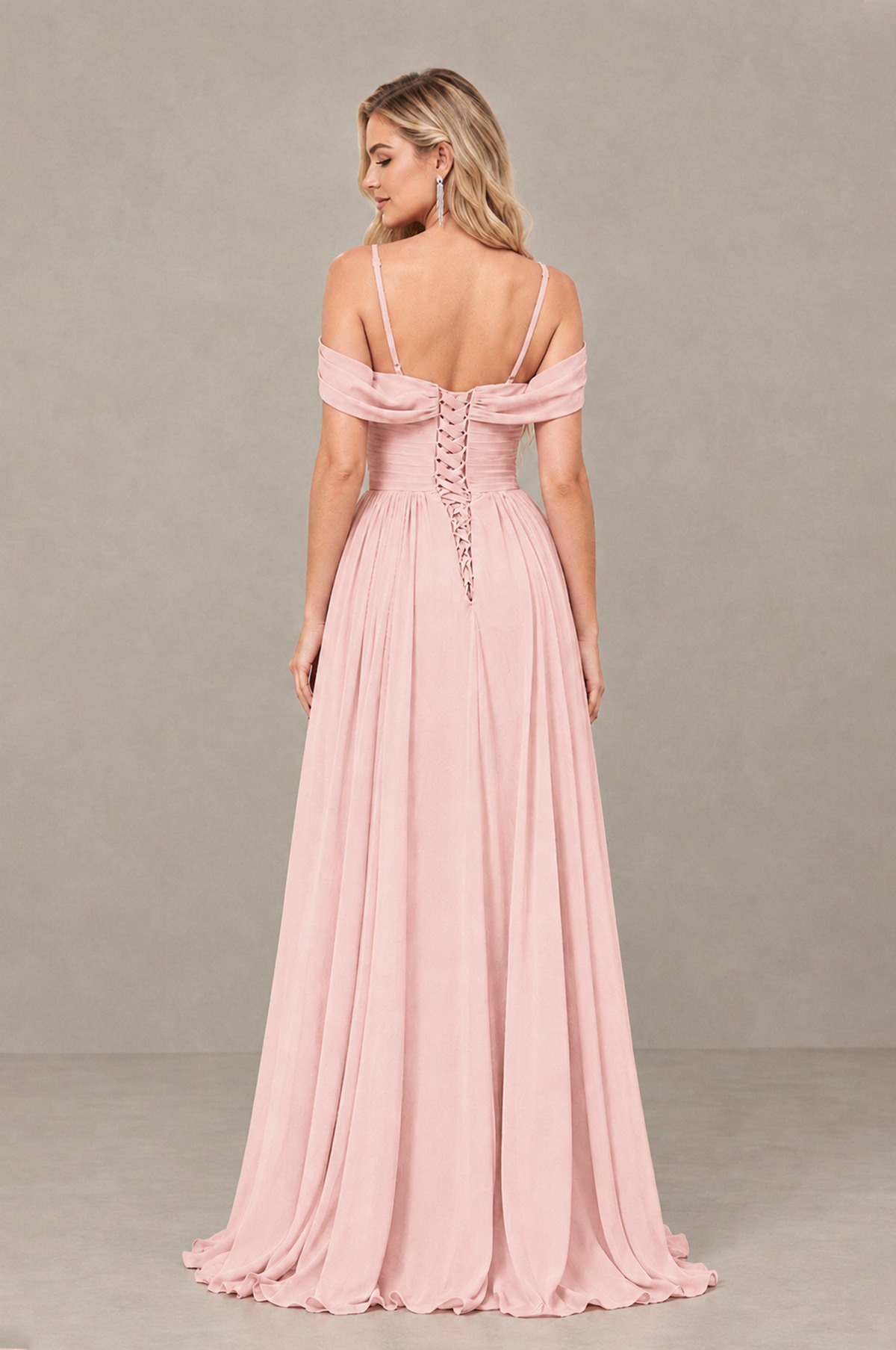 BOLODOO Blush Pink Off-Shoulder Bridesmaid Dress with Slit - Blush Pink