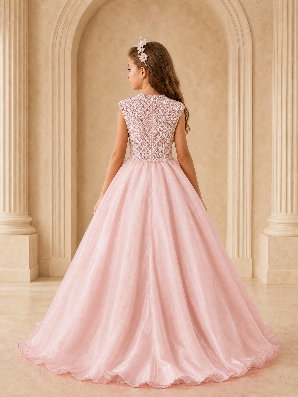 BOLODOO Blush Pink Sequin Tulle Flower Girl Dress with Cap Sleeves - Blush Pink - Blush Pink_2