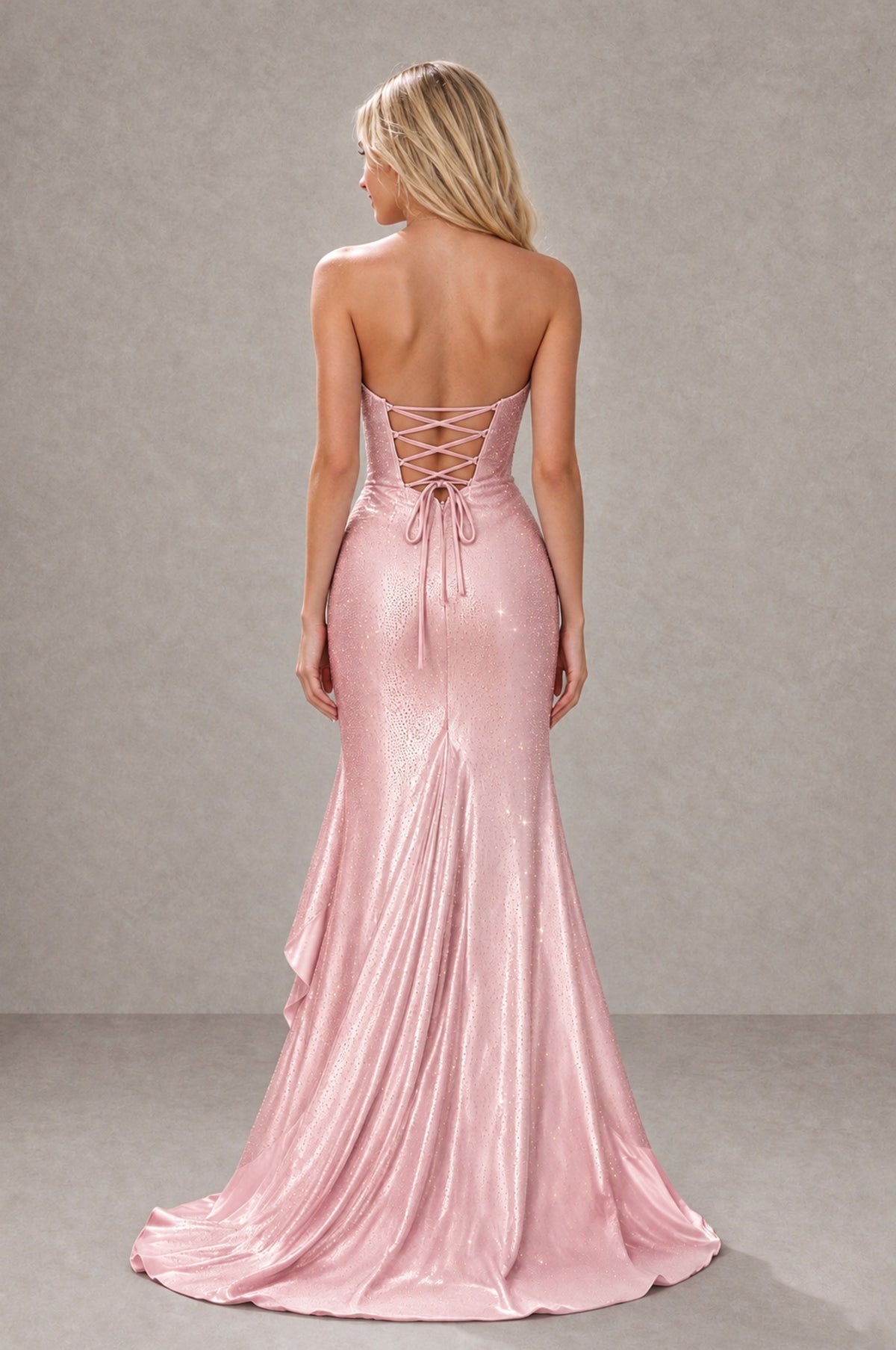 BOLODOO Blush Pink Strapless Corset Mermaid Prom Dress with Ruffle Slit - Blush Pink - Blush Pink_2