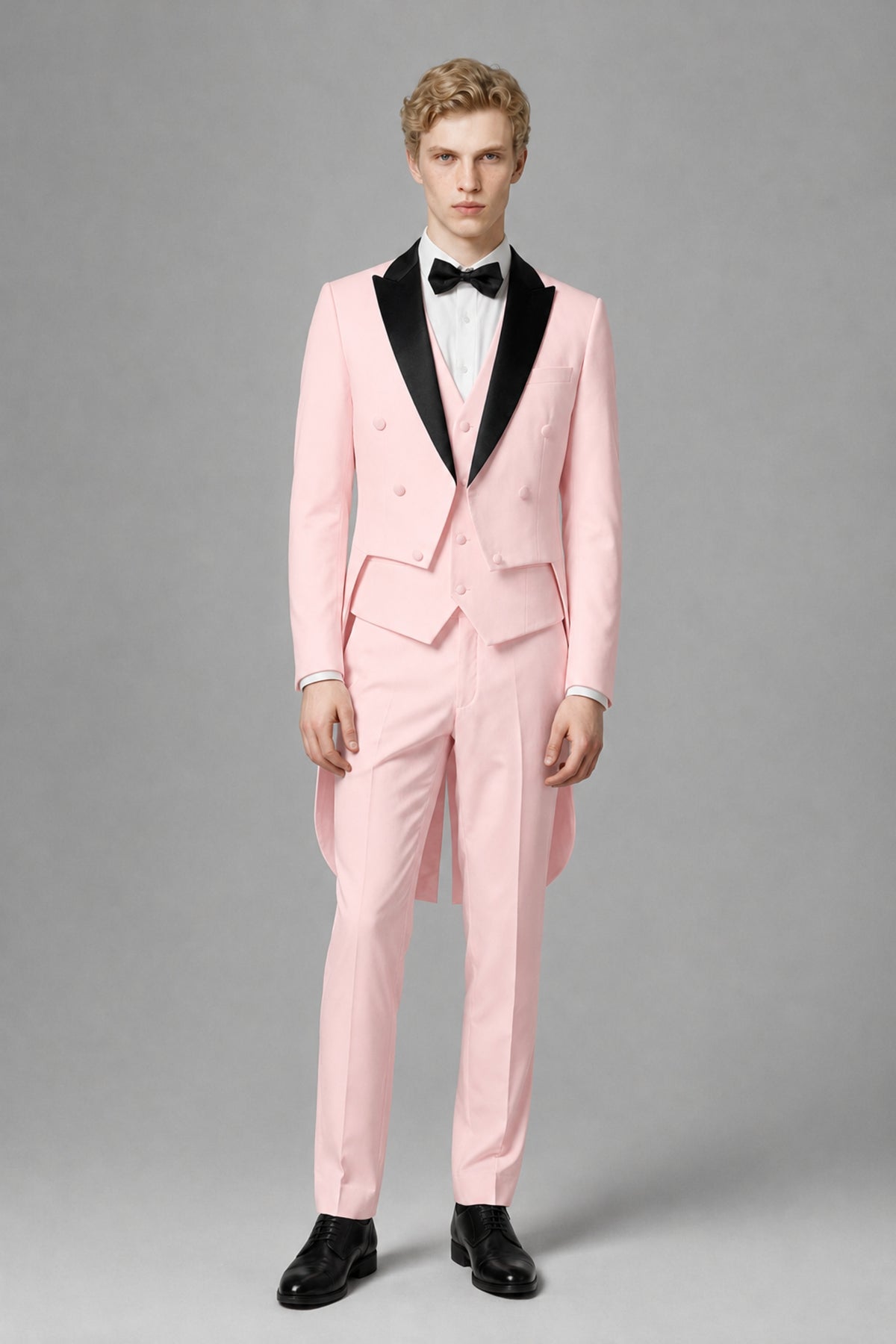 Bolodoo Men's Blush Pink 3-Piece Tailcoat Tuxedo Suit with Vest & Trousers - Blush Pink - Blush Pink_2