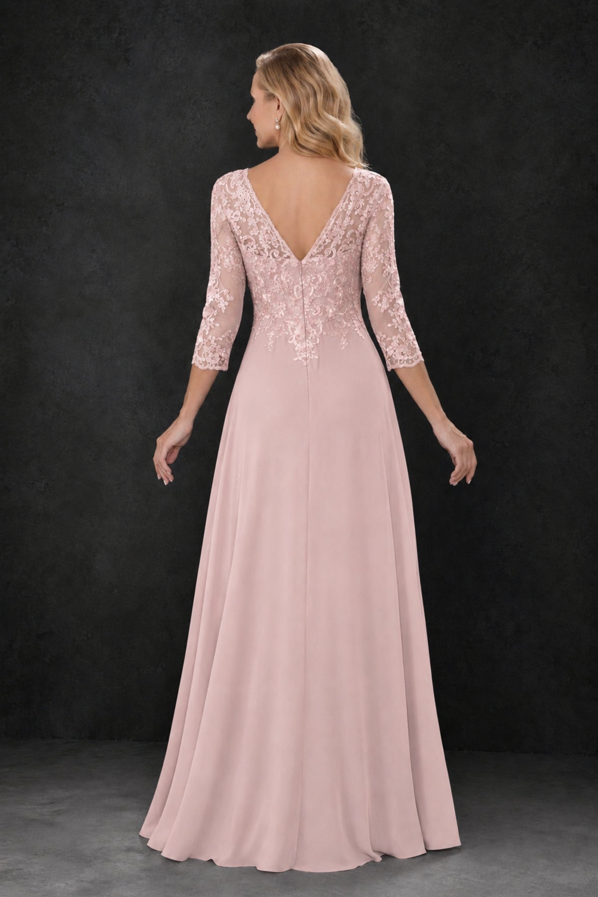 BOLODOO Blush Pink Lace Embroidered Mother of the Bride Dress with 3/4 Sleeves - Blush Pink