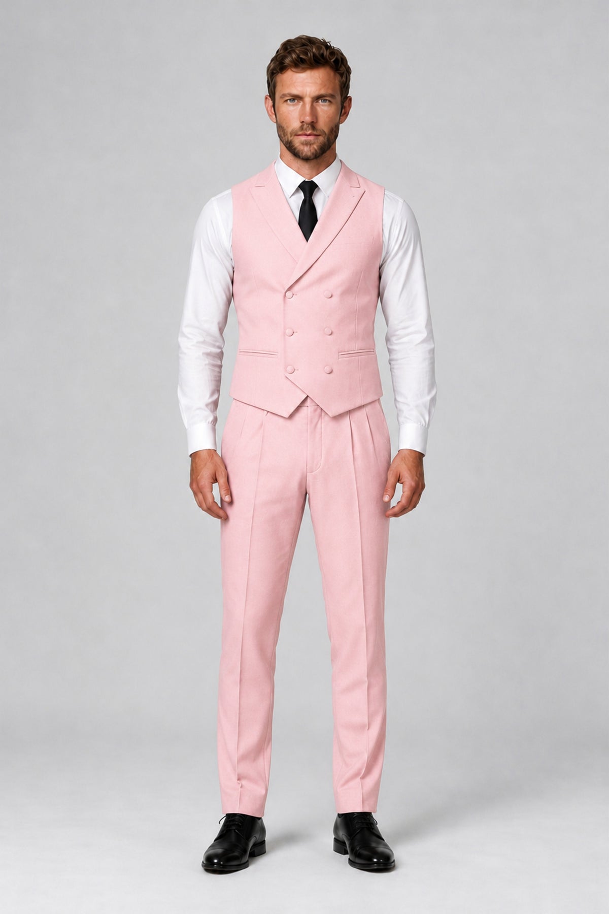 Bolodoo Men's Blush Pink Double-Breasted Vest and Pants 2-Piece Suit - Blush Pink - Blush Pink_2