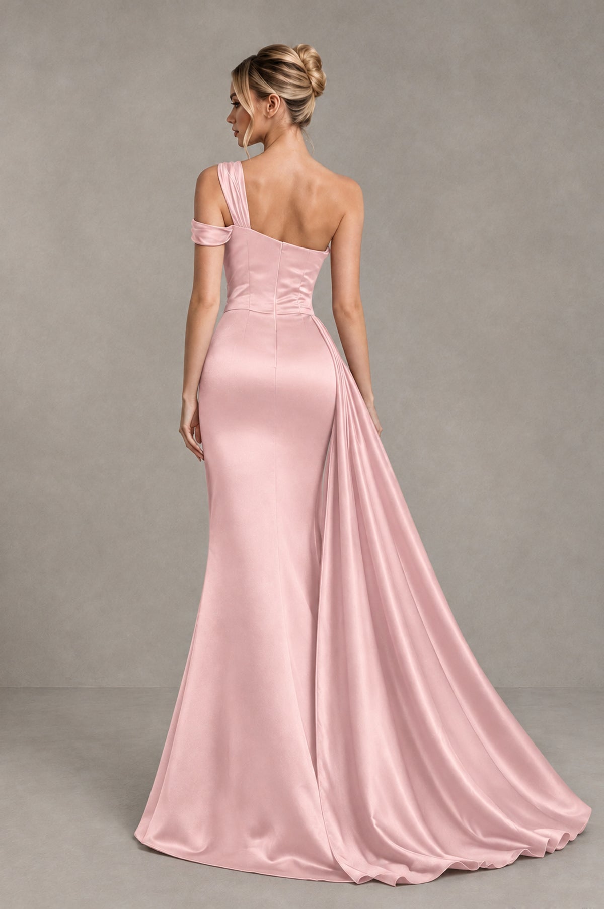 BOLODOO Blush Pink Asymmetric Ruched Formal Evening Dress - Blush Pink - Blush Pink_2