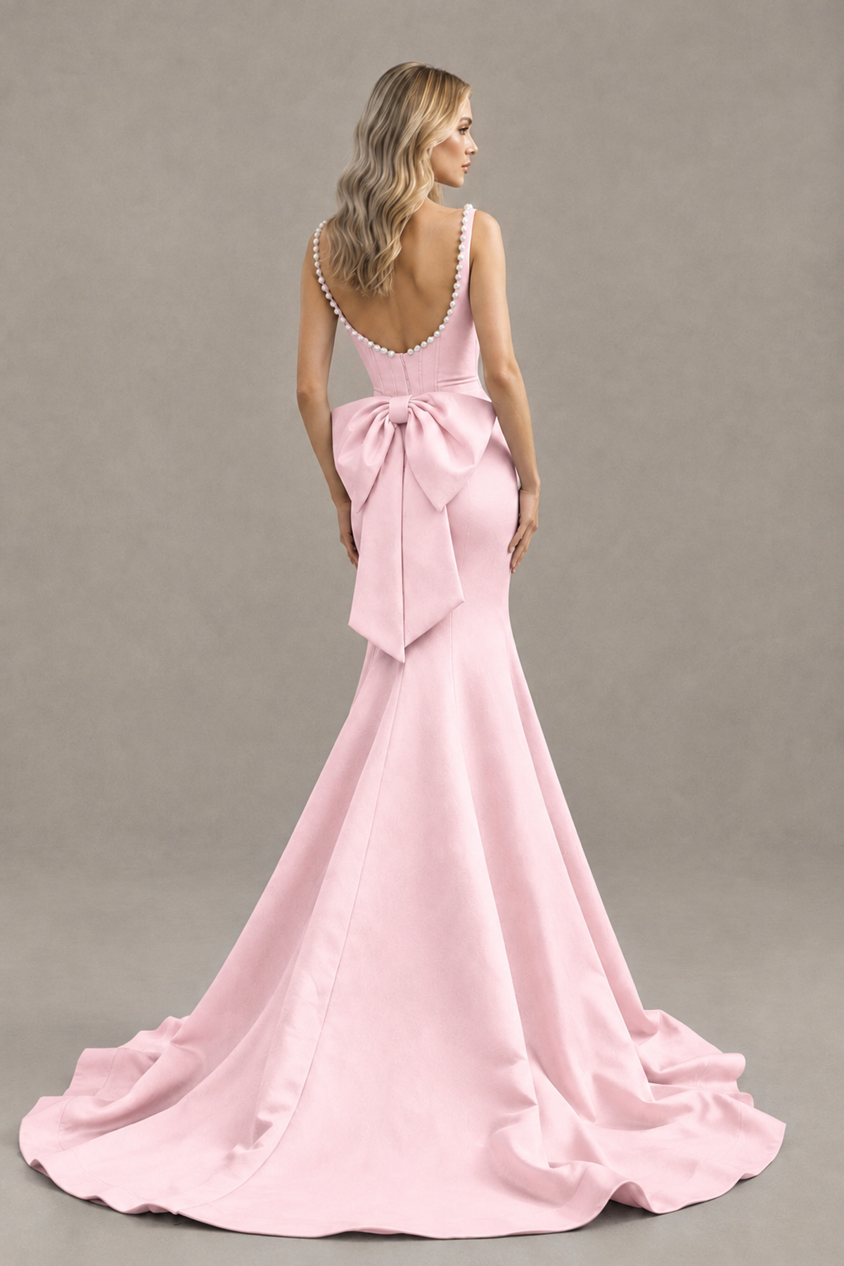 BOLODOO Blush Pink Pearl-Trim Mermaid Prom Dress with Back Bow - Blush Pink - Blush_Pink_2