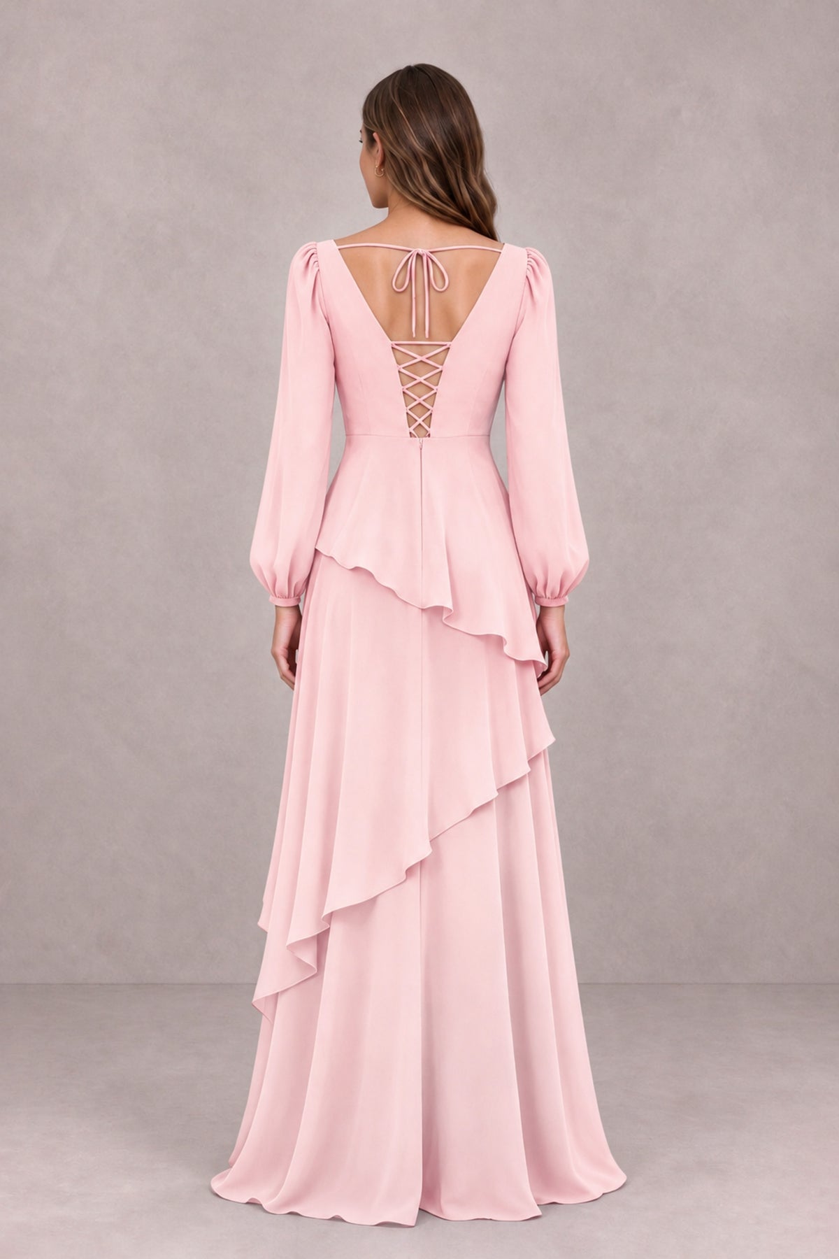 BOLODOO Blush Pink Long Sleeve Ruffle Bridesmaid Dresses - Blush Pink - Blush Pink_2