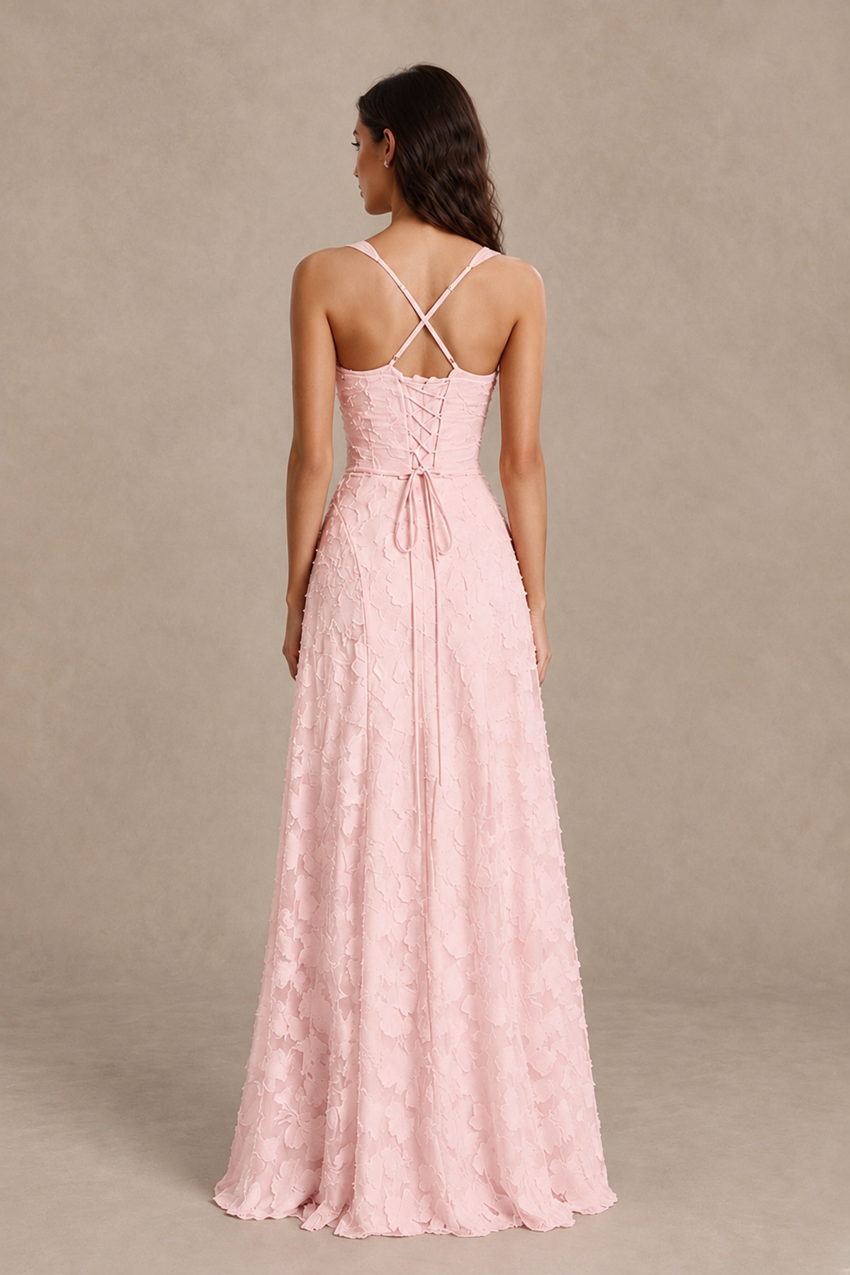 BOLODOO Blush Pink Floral-Textured A-Line Dress with Lace-Up Back - Blush Pink - Blush Pink_2