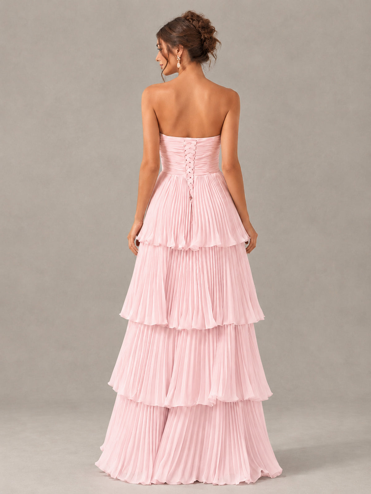 BOLODOO Blush Pink Strapless Tiered Pleated Bridesmaid Dress - Blush Pink - Blush Pink_2