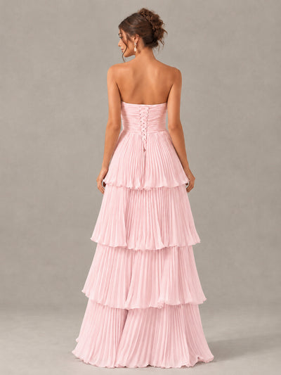 BOLODOO Blush Pink Strapless Tiered Pleated Bridesmaid Dress - Blush Pink - Blush Pink_2