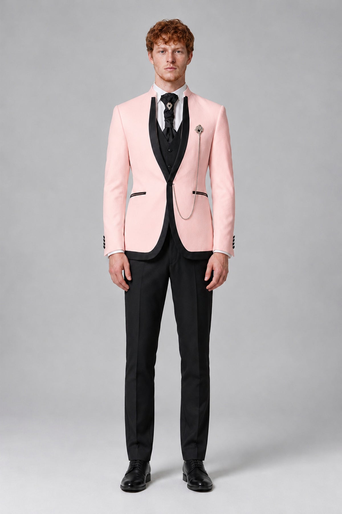 Bolodoo Men's Blush Pink 3-Piece Shawl Lapel Tuxedo Suit with Vest - Blush Pink - Blush Pink_2