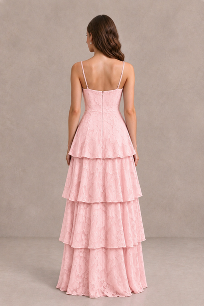 BOLODOO Blush Pink Tiered Floral-Textured Spaghetti Strap Maxi Dress - Blush Pink - Blush Pink_2