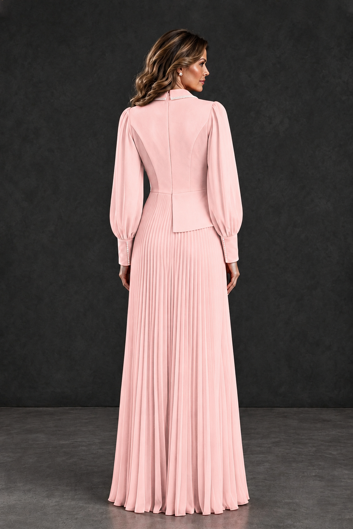 BOLODOO Blush Pink Long Sleeve Pleated Mother of the Bride Dress - Blush Pink - Blush Pink_2