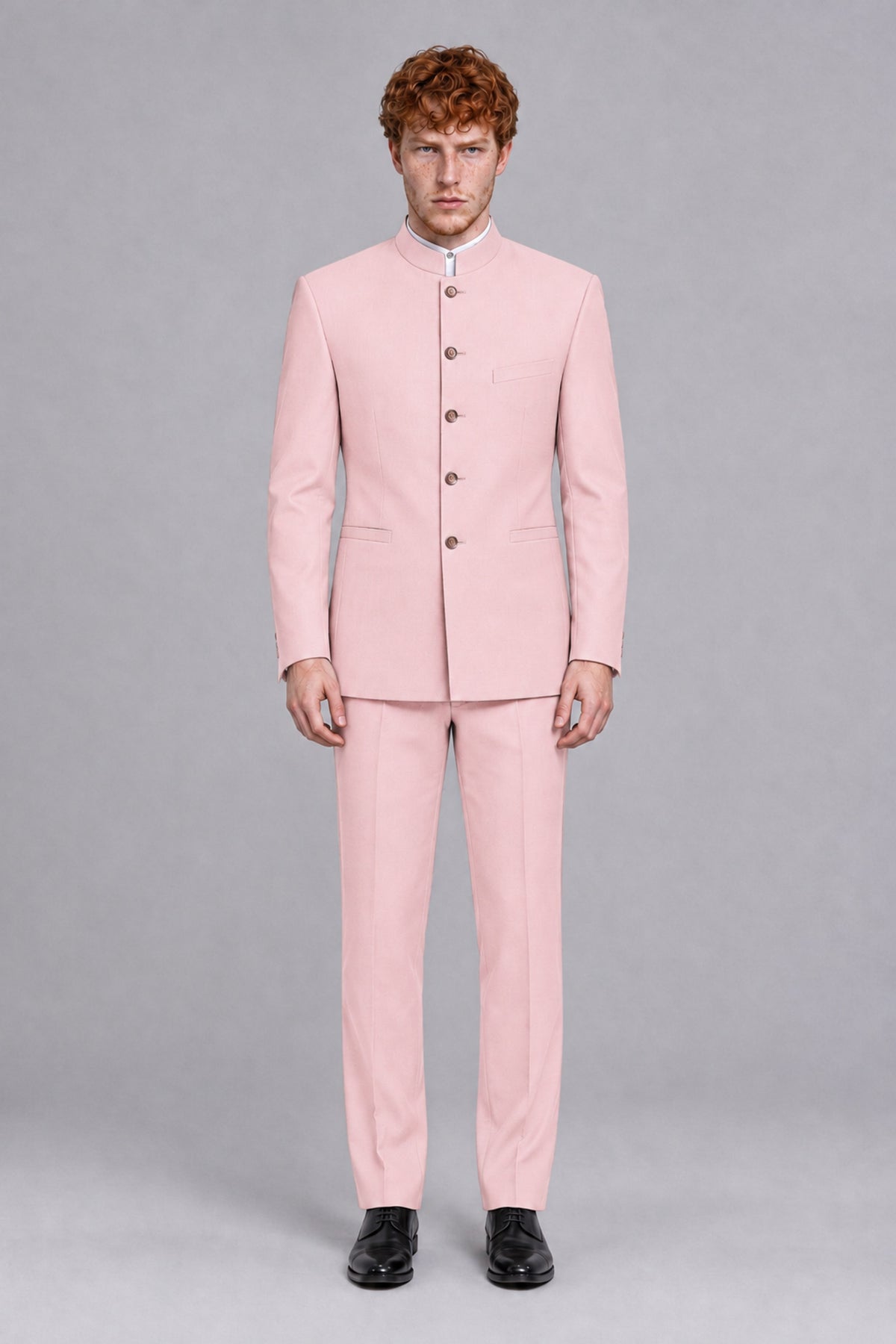 BOLODOO Men's Blush Pink Mandarin Collar Two-Piece Suit - Blush Pink - Blush Pink_2