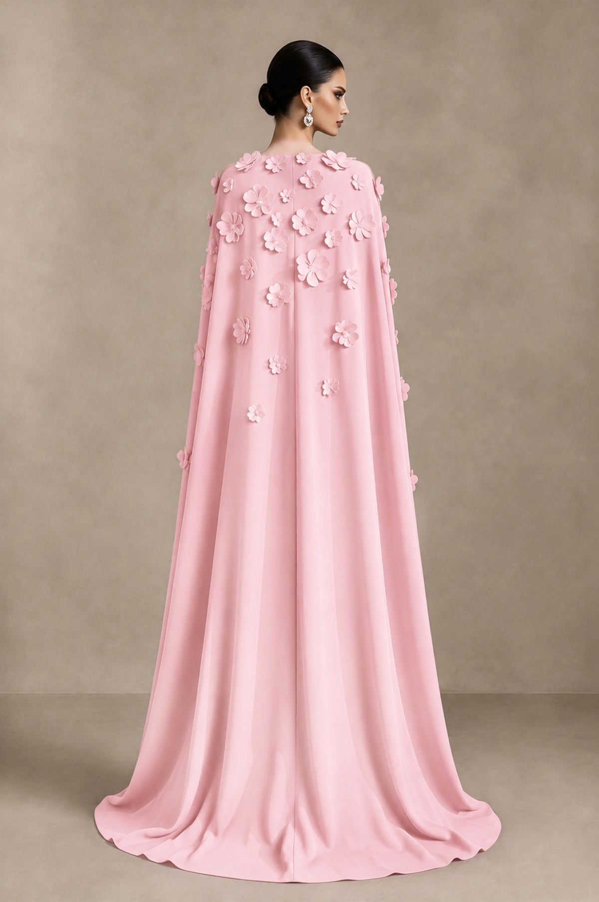BOLODOO Blush Pink 3D Floral Applique Cape Formal Dress - Blush Pink - Blush Pink_2