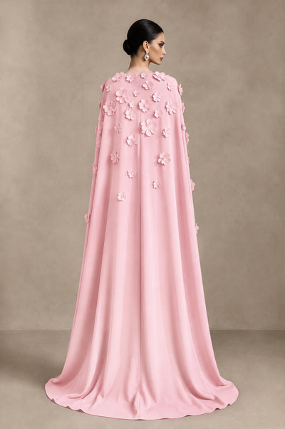 BOLODOO Blush Pink 3D Floral Applique Cape Formal Dress - Blush Pink - Blush Pink_2