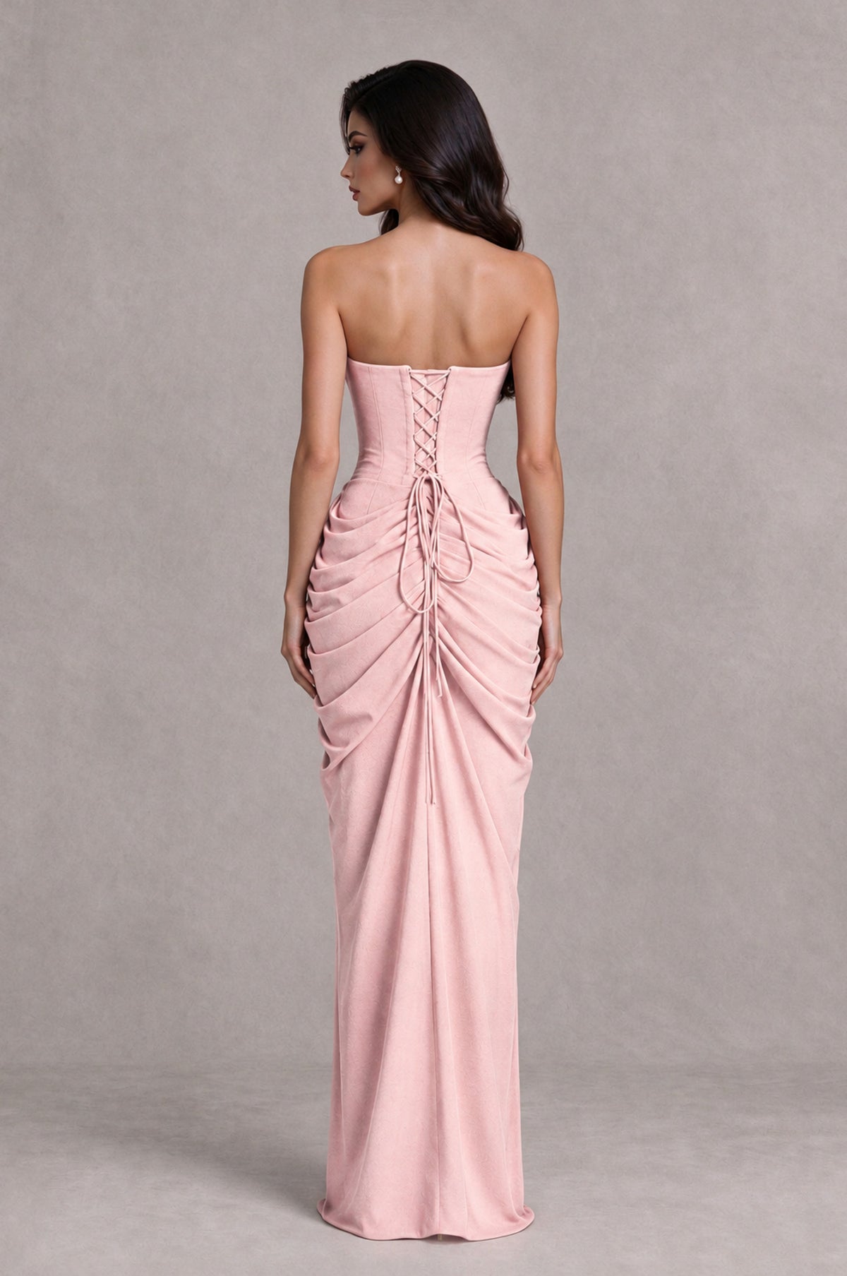 BOLODOO Blush Pink Strapless Ruched Corset Evening Gown - Blush Pink - Blush Pink_2