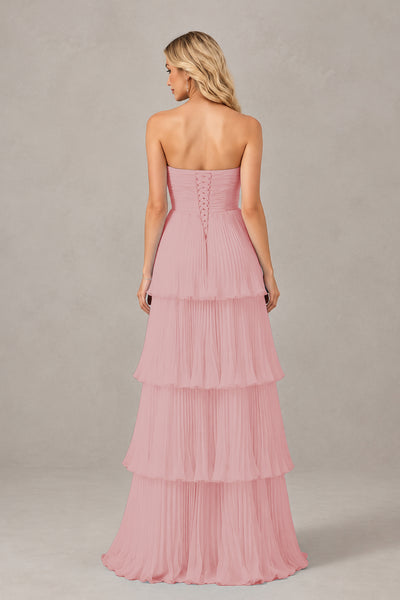 BOLODOO Blush Pink Strapless Tiered Chiffon Maxi Dress - Blush Pink