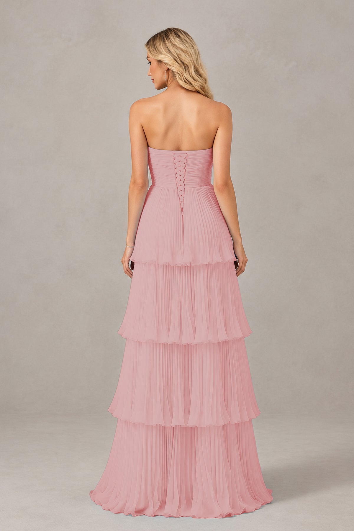 BOLODOO Blush Pink Strapless Tiered Chiffon Maxi Dress - Blush Pink