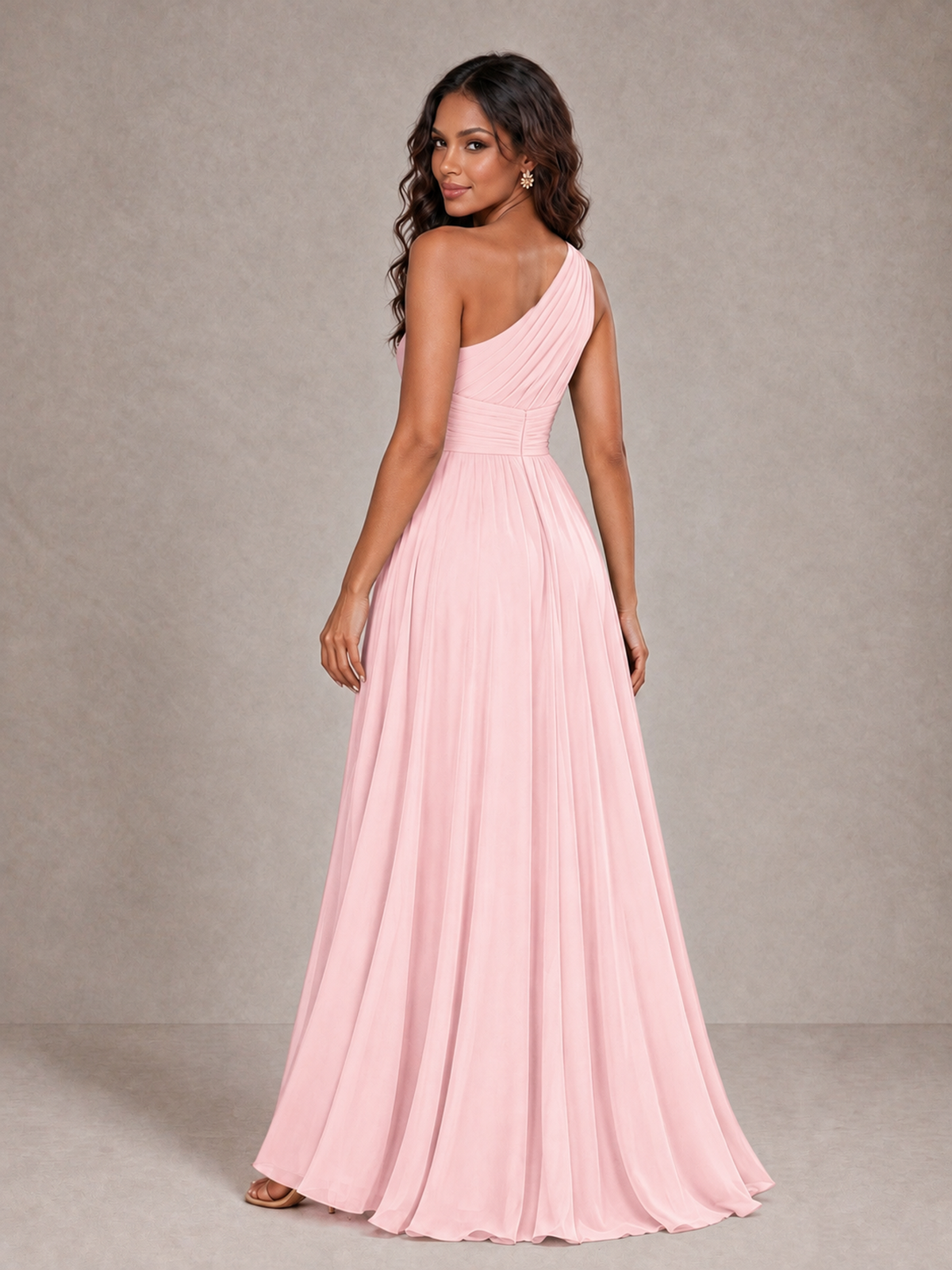 BOLODOO Blush Pink One-Shoulder A-Line Bridesmaid Dress - Blush Pink - Blush Pink_2