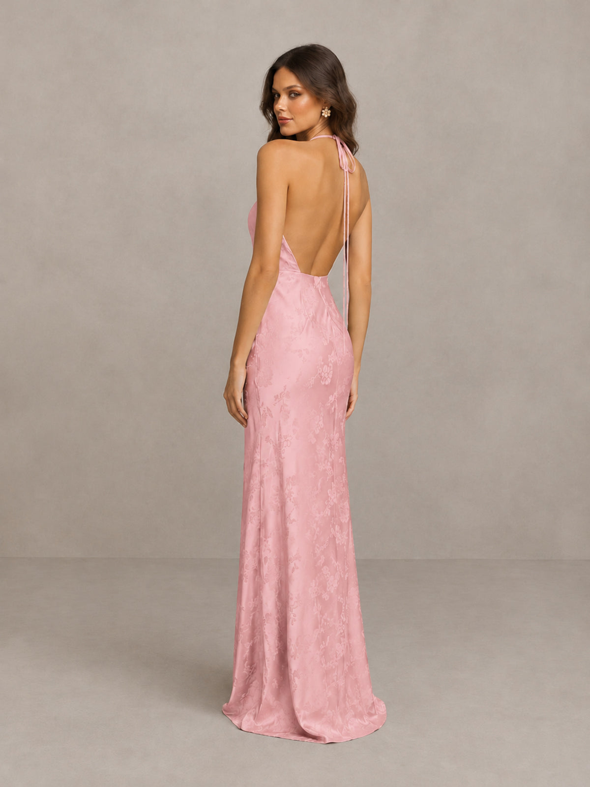 BOLODOO Blush Pink Floral Satin Open-Back Bridesmaid Dress - Blush Pink - Blush Pink_2