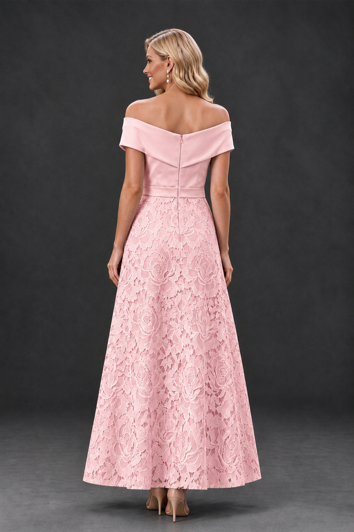 BOLODOO Blush Pink Off-the-Shoulder Floral A-Line Mother of the Bride Dress - Blush Pink - Blush Pink_2