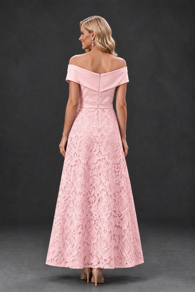 BOLODOO Blush Pink Off-the-Shoulder Floral A-Line Mother of the Bride Dress - Blush Pink - Blush Pink_2