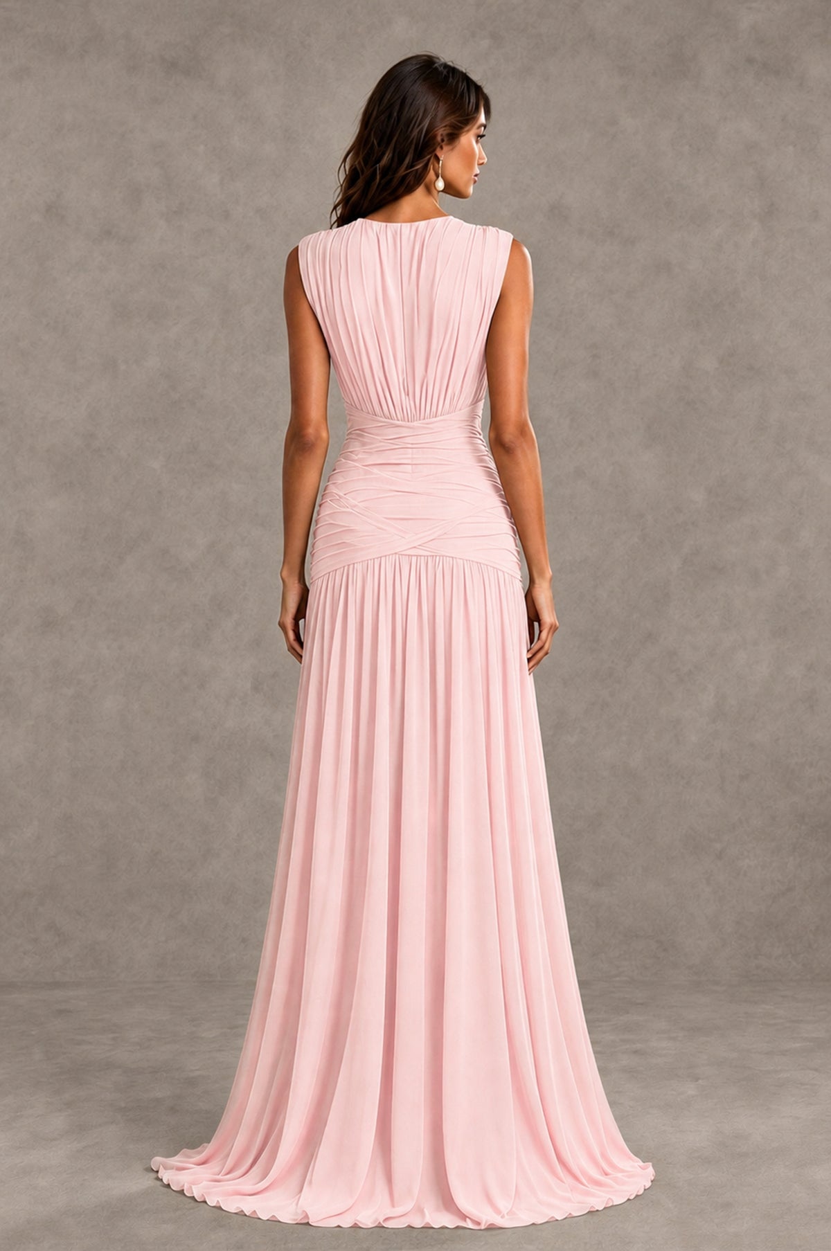 BOLODOO Blush Pink V-Neck Ruched Wedding Guest Dress - Blush Pink - Blush Pink_2