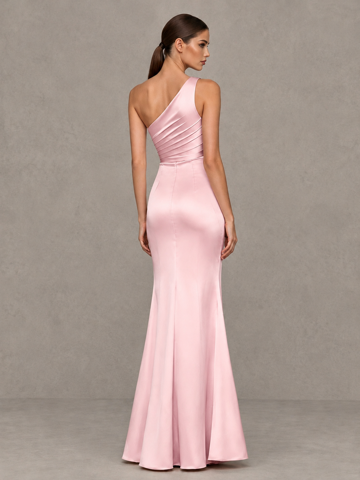 BOLODOO Blush Pink One-Shoulder Ruched Satin-Look Evening Gown with High Slit - Blush Pink - Blush Pink_2