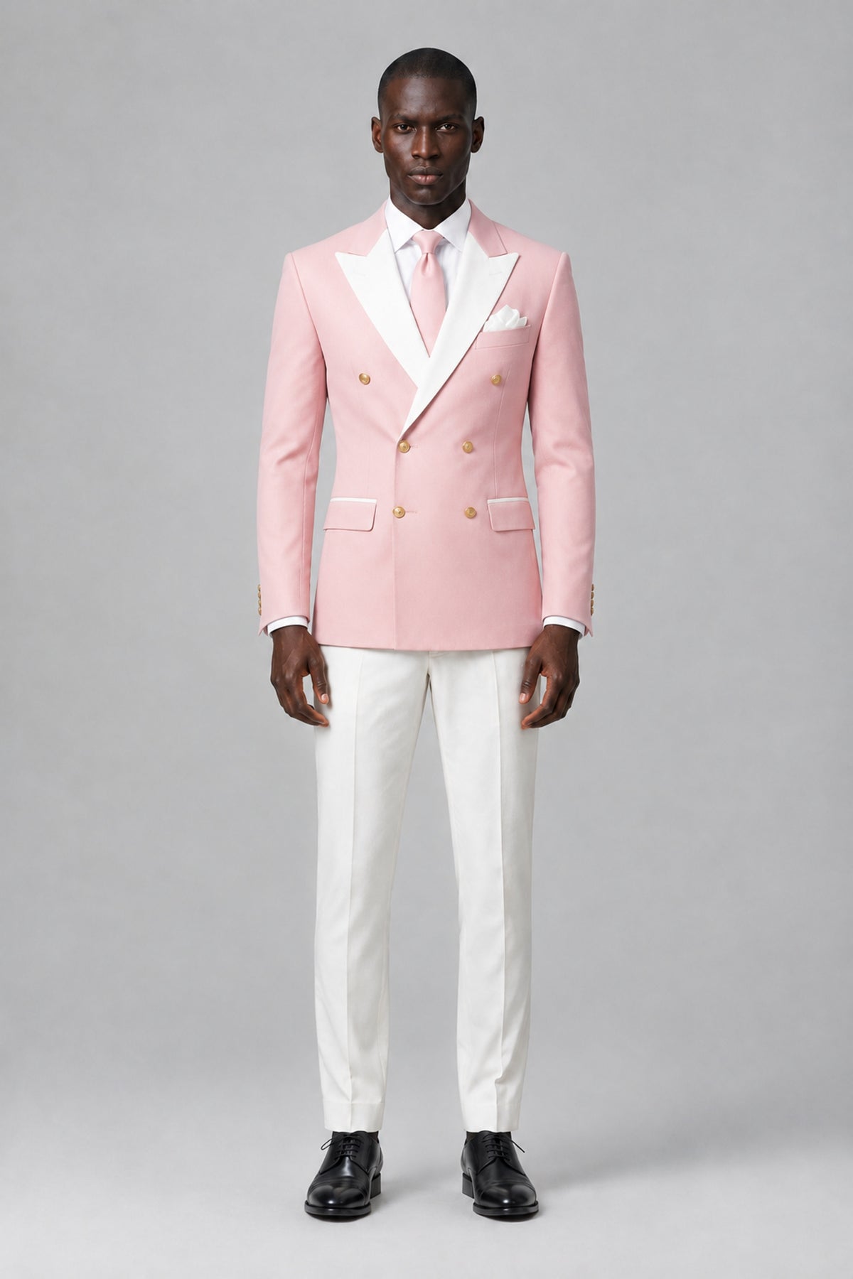 BOLODOO Men's Blush Pink Double-Breasted Blazer & Cream Trousers Tuxeto 2-Piece Suit Set - Blush Pink - Blush Pink_2