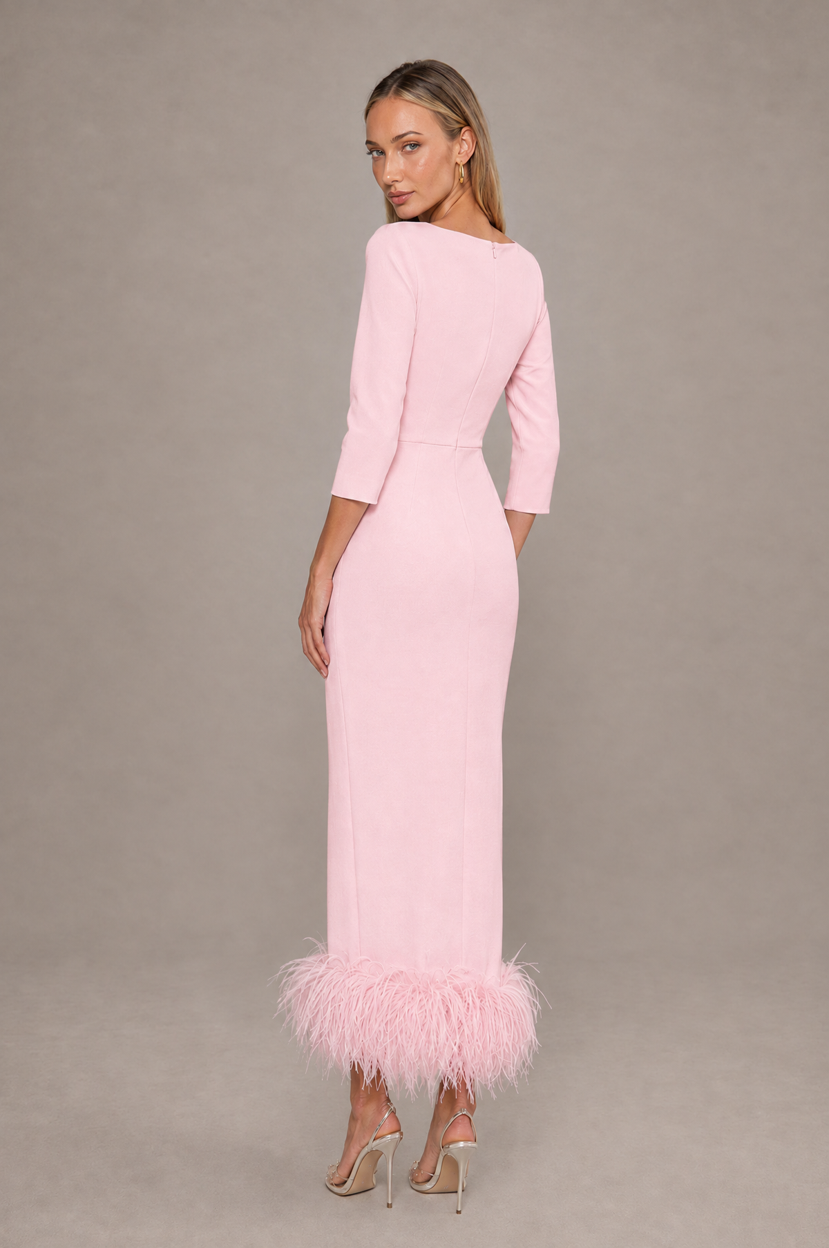 BOLODOO Blush Pink Feather-Trim Twist-Waist Midi Dress - Blush Pink - Blush_Pink_2