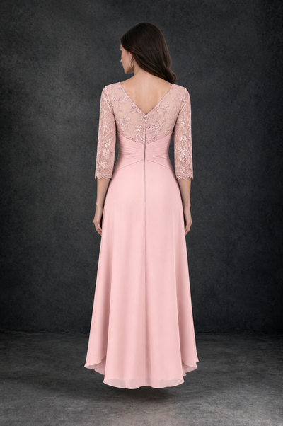BOLODOO Blush Pink Sequin Lace & Chiffon Tea-Length Mother of the Bride Dress with 3/4 Sleeves - Blush Pink - Blush_Pink_2