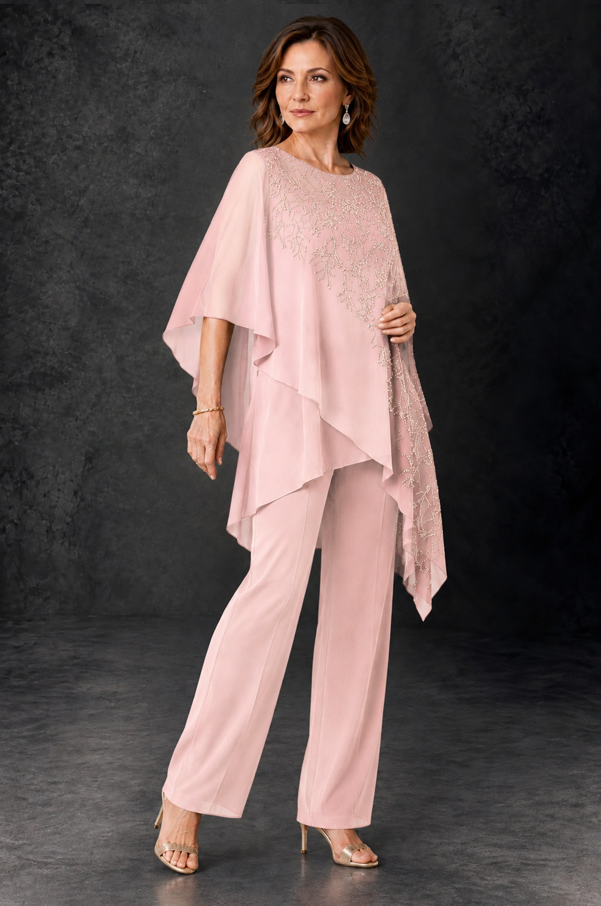 BOLODOO Blush Pink Embellished Cape Pant Suit for Mother of the Bride - Blush Pink - Blush_Pink_2