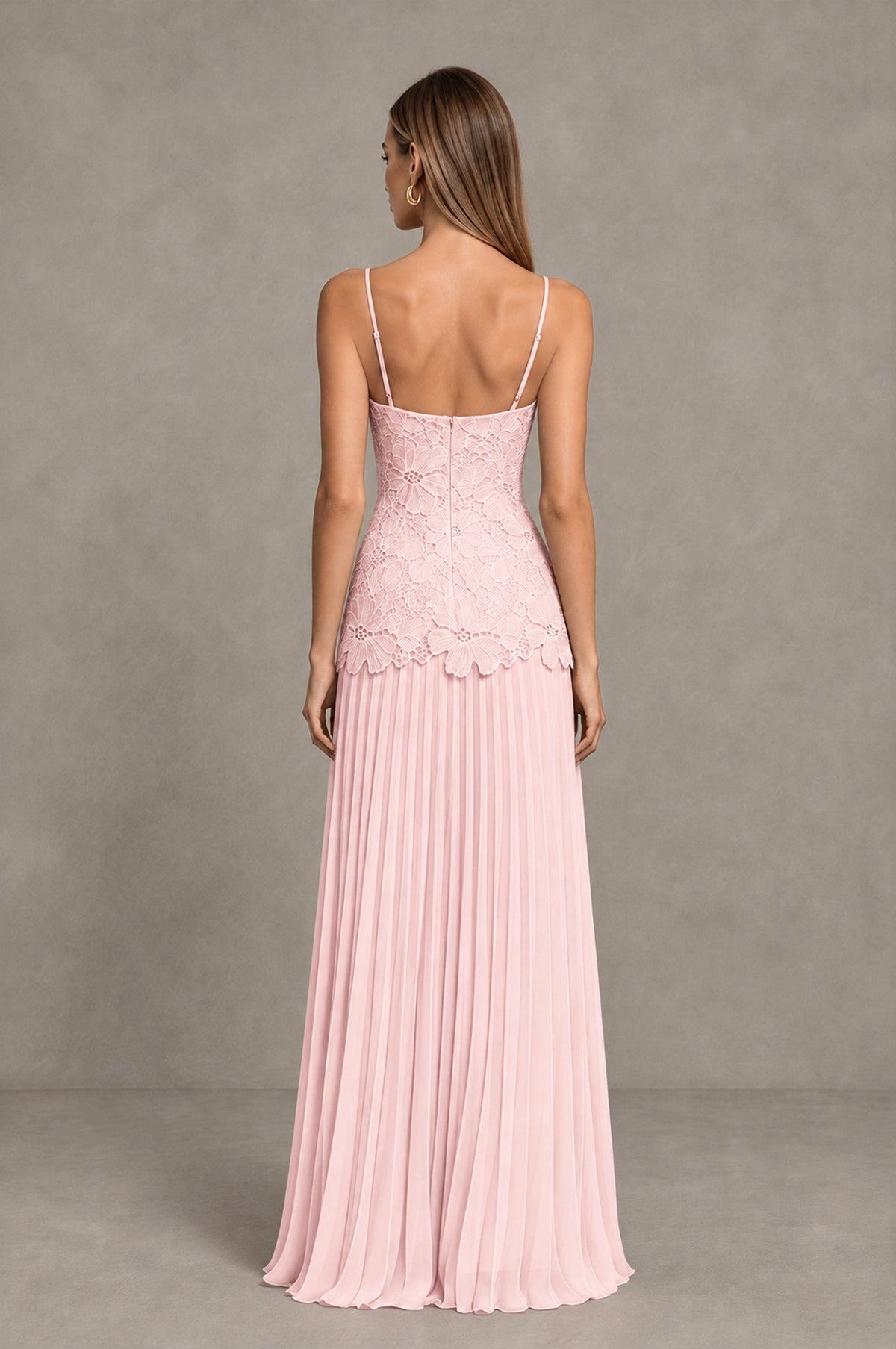 BOLODOO Blush Pink Lace Bodice Pleated Wedding Guest Dress - Blush Pink - Blush Pink_2
