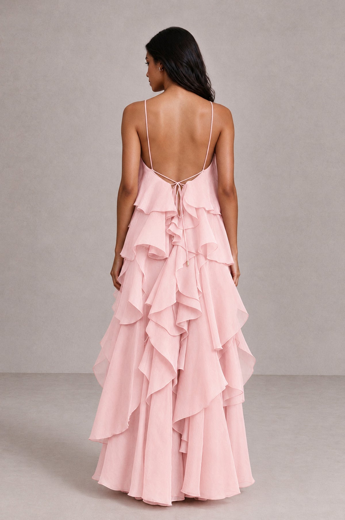 BOLODOO Blush Pink Cascading Ruffle Rosette Open-Back Maxi Dress - Blush Pink - Blush Pink_2